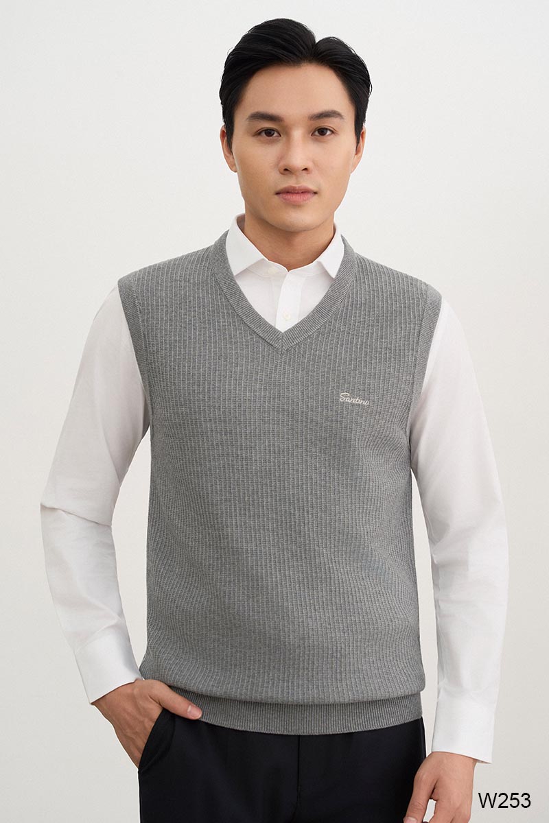 Áo len gile nam Santino cổ V màu ghi | W253